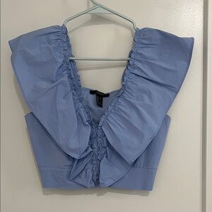 Forever 21 Cropped Light Blue Ruffled Blouse